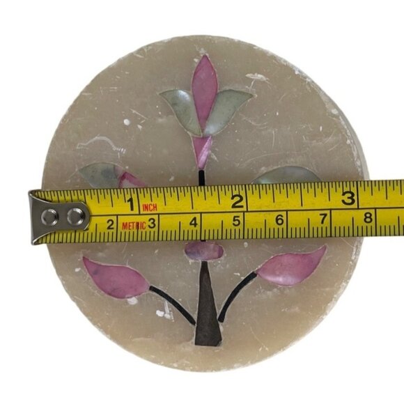 Vintage Marble Lidded Trinket Box w/ Pink Floral Inlay Design Made in India - Picture 10 of 12